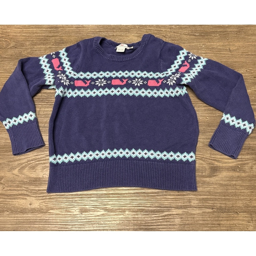Vineyard Vines Girls Purple Whale Cotton Sweater Fair Isle Classic Sz S
